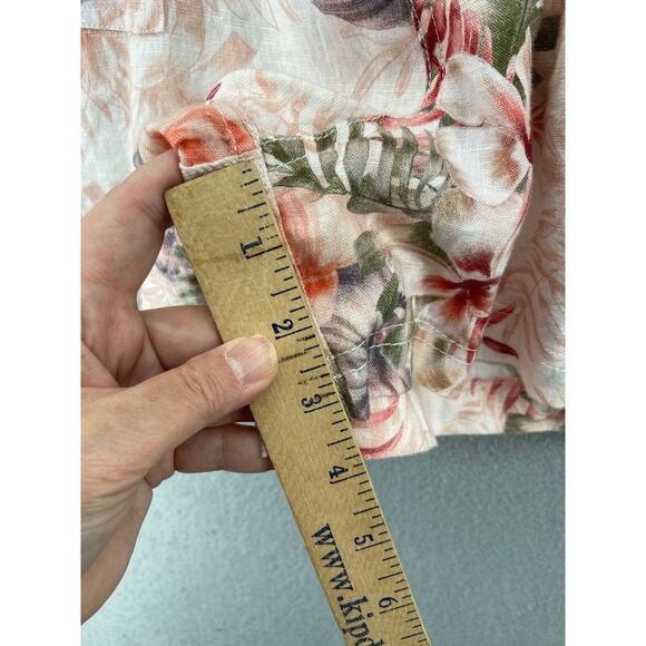 GUESS‎ Shorts Womens XL Pink Slash Pockets Belted Floral High Waist Linen Blend - Picture 4 of 12